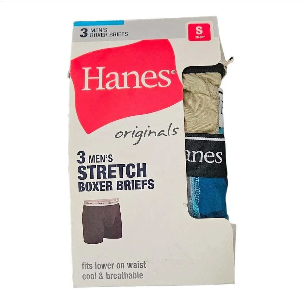 Hanes Originals Mens 3 Pack Stretch Boxer Briefs Small 28-30 TOGBB3 New